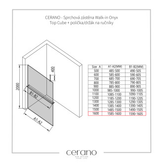 CERANO Sprchová zástěna Walk-in Onyx Top Cube L/P +držák černá mat, grafitové sklo 160x200