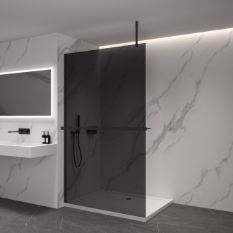 CERANO Sprchová zástěna Walk-in Onyx Top Cube L/P +držák černá mat, grafitové sklo 80x200