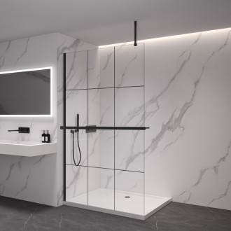 CERANO Sprchová zástěna Walk-in Onyx Top Cube L/P držák černá mat, industrsklo 130x200
