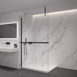 CERANO Sprchová zástěna Walk-in Onyx Top Cube L/P +držák černá mat, transp sklo 130x200