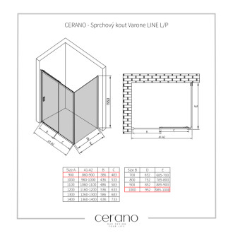 CERANO Sprchový kout Varone LINE L/P černá mat, transparent sklo 90x100 posuvný