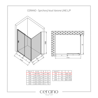 CERANO Sprchový kout Varone LINE L/P černá mat, transparent sklo 90x70 posuvný