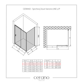 CERANO Sprchový kout Varone LINE L/P chrom, transparent sklo 100x80 posuvný