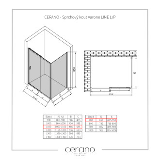 CERANO Sprchový kout Varone LINE L/P chrom, transparent sklo 110x70 posuvný
