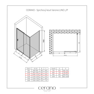 CERANO Sprchový kout Varone LINE L/P chrom, transparent sklo 110x80 posuvný