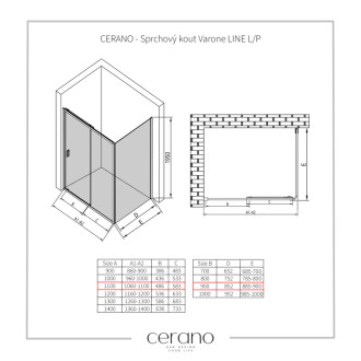 CERANO Sprchový kout Varone LINE L/P chrom, transparent sklo 110x90 posuvný