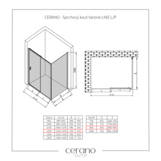 CERANO Sprchový kout Varone LINE L/P chrom, transparent sklo 120x90 posuvný