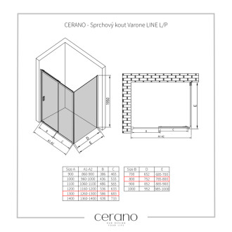 CERANO Sprchový kout Varone LINE L/P chrom, transparent sklo 130x80 posuvný