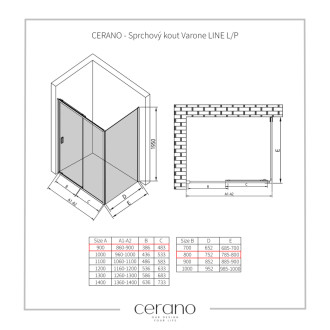CERANO Sprchový kout Varone LINE L/P chrom, transparent sklo 90x80 posuvný