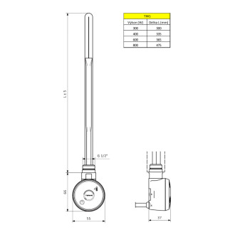 WICHER topná tyč s termostatem, 800 W, bílá