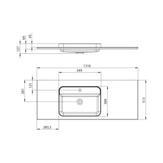 BRAHEA umyvadlo 131,6x51,5cm, rockstone, levé, bílá mat BT132L