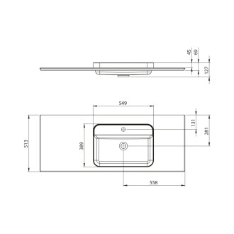 BRAHEA umyvadlo 131,6x51,5cm, rockstone, pravé, bílá mat BT132R