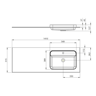 BRAHEA umyvadlo 141x51,5cm (70+70cm), pravé, bílá mat BL141R