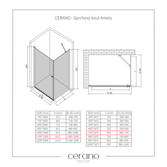 CERANO Sprchový kout Antelo L/P chrom, transparent sklo 110x70 křídlový