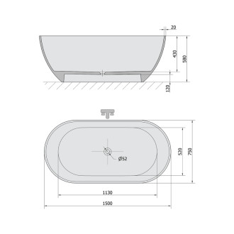 REDUTA voľne stojaca vaňa liaty mramor 150x75x58cm, biela/antracit mat