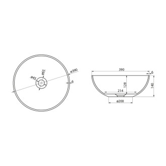 BANERA ROUND umyvadlo na desku, litý mramor, průměr 39cm, antracit mat