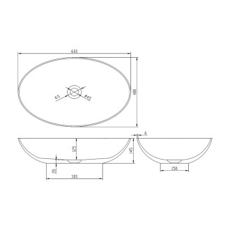 BANERA OVAL umyvadlo na desku, litý mramor, 60x40cm, bílá/antracit mat