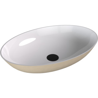 BANERA OVAL umyvadlo na desku, litý mramor, 60x40cm, bílá/béžová mat