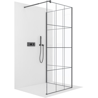 CERANO Sprchová zástěna Walk-in Onyx Corner Round L/P černá mat, industriální sklo 90x200