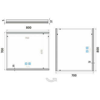 Nimco LED zrcadlo 800x700 se dvěma dotykovými senzory ZP 12003VX