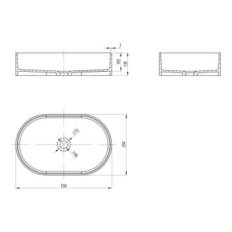 THIN umyvadlo na desku, Rockstone, 55x35cm, bílá mat