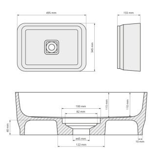 BANERA SQUARE umyvadlo na desku, litý mramor, 50x36cm, béžová mat