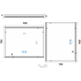 Nimco LED zrcadlo 900x700 se dvěma dotykovými senzory ZP 12019VX