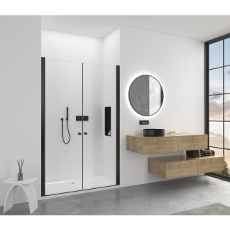 CERANO Sprchové 2-křídlové dveře Antelo L/P černá mat, transparent sklo 150x190