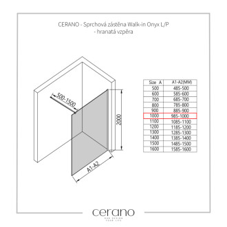 CERANO Sprchová zástěna Walk-in Industro L/P  8mm bílá matná/industriální sklo 100x200