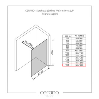 CERANO Sprchová zástěna Walk-in Onyx L/P  bílá matná, grafitové sklo 160x200