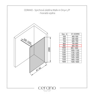 CERANO Sprchová zástěna Walk-in Onyx L/P  bílá matná, rýhované sklo 90x200