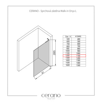 CERANO Sprchová zástěna Walk-in Onyx L/P L-levá  chrom, transparent sklo 120x200