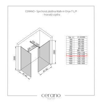 CERANO Sprchová zástěna Walk-in Onyx T L/P  černá mat, transparent sklo 120x60