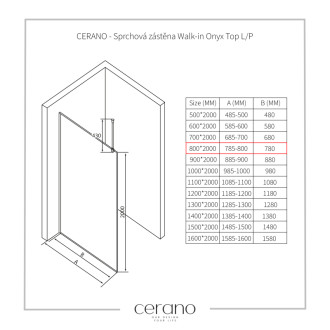 CERANO Sprchová zástěna Walk-in Onyx Top L/P bílá matná, grafitové sklo 80x200