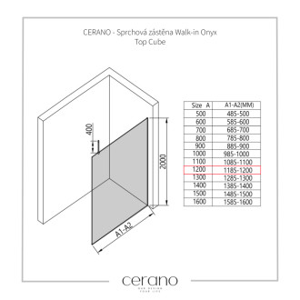 CERANO Sprchová zástěna Walk-in Onyx Top Cube L/P  černá mat, transparent sklo 120x200
