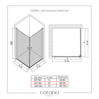 CERANO Sprchový kout Antelo Duo L/P chrom, transparent sklo 100x90 křídlový