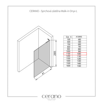 CERANO Sprchová zástěna Walk-in Onyx L/P L-levá  černá mat, rýhované sklo 110x200