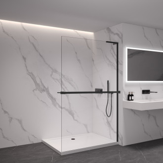 CERANO Sprchová zástena Walk-in Onyx L/P držiak L-pravá čierna mat, transparent sklo 110x200