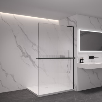 CERANO Sprchová zástena Walk-in Onyx L/P + držiak L-pravá čierna mat, ryhované sklo 110x200
