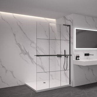 CERANO Sprchová zástena Walk-in Onyx L-pravá držiak 8mm čierna mat/industriálne sklo 110x200