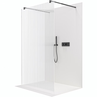 CERANO Sprchová zástěna Walk-in Onyx Duo L/P kulatá  černá mat, rýhované sklo 110x200