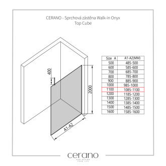 CERANO Sprchová zástěna Walk-in Onyx Top Cube L/P  chrom, rýhované sklo 110x200