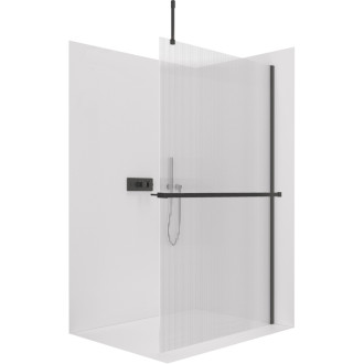 CERANO Sprchová zástěna Walk-in Onyx Top Cube L/P +držák černá mat, rýhované sklo 110x200