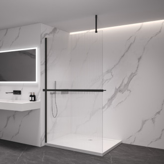 CERANO Sprchová zástěna Walk-in Onyx Top Cube L/P +držák černá mat, rýhované sklo 110x200