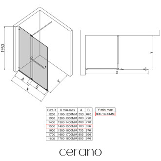 CERANO Sprchová zástěna Medin L/P chrom, transparent sklo 150x195 dvoudílná pevná