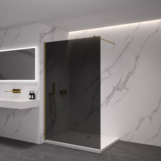 CERANO Sprchová zástěna Walk-in Onyx L/P kulatá  zlatá kartáčovaná, grafitové sklo 130x200