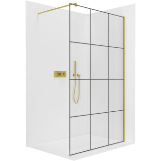 CERANO Sprchová zástěna Walk-in Onyx L/P kulatá  zlatá kartáčovaná, grafitové sklo 90x200