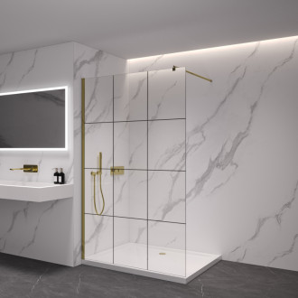 CERANO Sprchová zástěna Walk-in Onyx L/P kulatá  zlatá kartáčovaná, grafitové sklo 90x200
