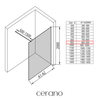 CERANO Sprchová zástěna Walk-in Onyx L/P  černá mat, grafitové sklo 90x200