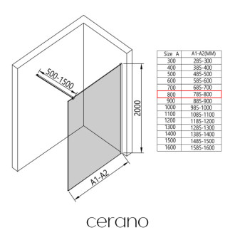 CERANO Sprchová zástěna Walk-in Onyx L/P  chrom, rýhované sklo 80x200